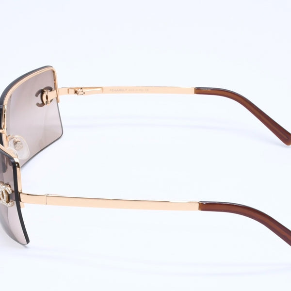 CHANEL シャネル ハーフリム サングラス 4092-B c.125/13 サイズ62□15 120 ココマーク ラインストーン ブラウン 美品 中古 4a004482