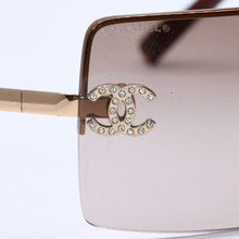 画像をギャラリービューアに読み込む, CHANEL シャネル ハーフリム サングラス 4092-B c.125/13 サイズ62□15 120 ココマーク ラインストーン ブラウン 美品 中古 4a004482