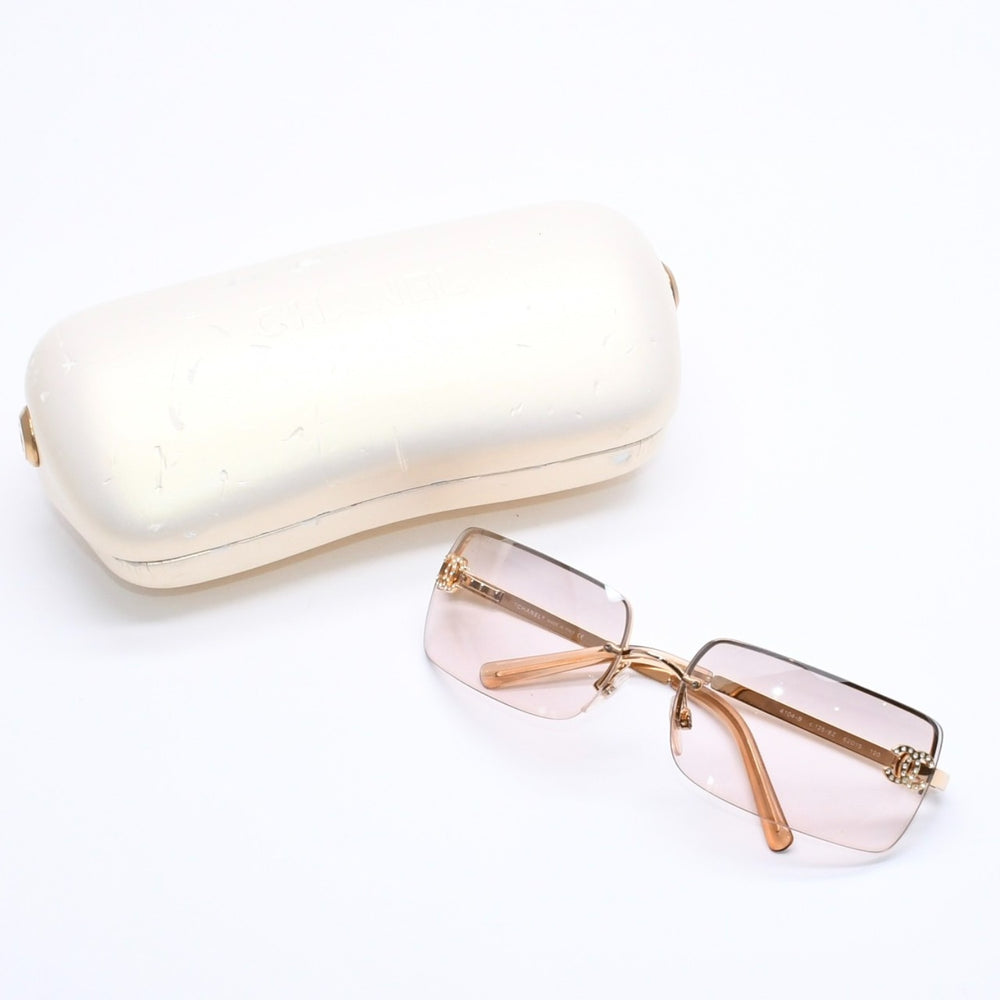 Very good condition CHANEL half rim sunglasses eyewear 4104-B c.125/8Z size 62□15 120 here mark rhinestone used 4a004489