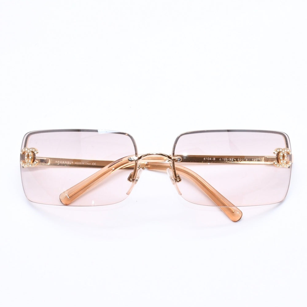 Very good condition CHANEL half rim sunglasses eyewear 4104-B c.125/8Z size 62□15 120 here mark rhinestone used 4a004489