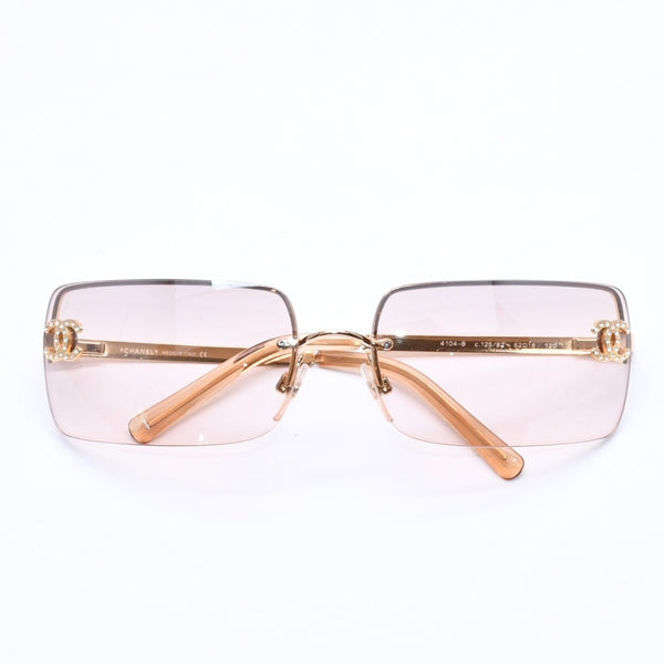極美品 CHANEL シャネル ハーフリム サングラス アイウェア 4104-B c.125/8Z サイズ62□15 120 ココマーク ラインストーン 中古 4a004489