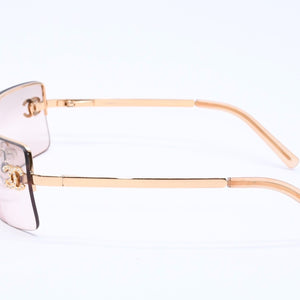 極美品 CHANEL シャネル ハーフリム サングラス アイウェア 4104-B c.125/8Z サイズ62□15 120 ココマーク ラインストーン 中古 4a004489