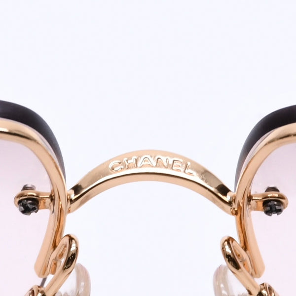 極美品 CHANEL シャネル ハーフリム サングラス アイウェア 4104-B c.125/8Z サイズ62□15 120 ココマーク ラインストーン 中古 4a004489