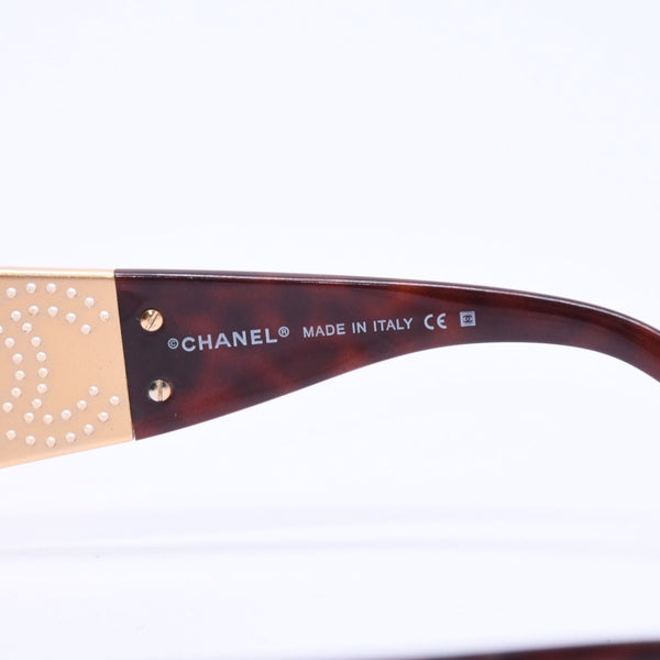 Mint condition CHANEL sunglasses, Coco Mark design, perforated, brown and gold, size 63◻︎15 125 5118 Used 4a004487