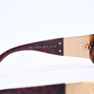 Mint condition CHANEL sunglasses, Coco Mark design, perforated, brown and gold, size 63◻︎15 125 5118 Used 4a004487