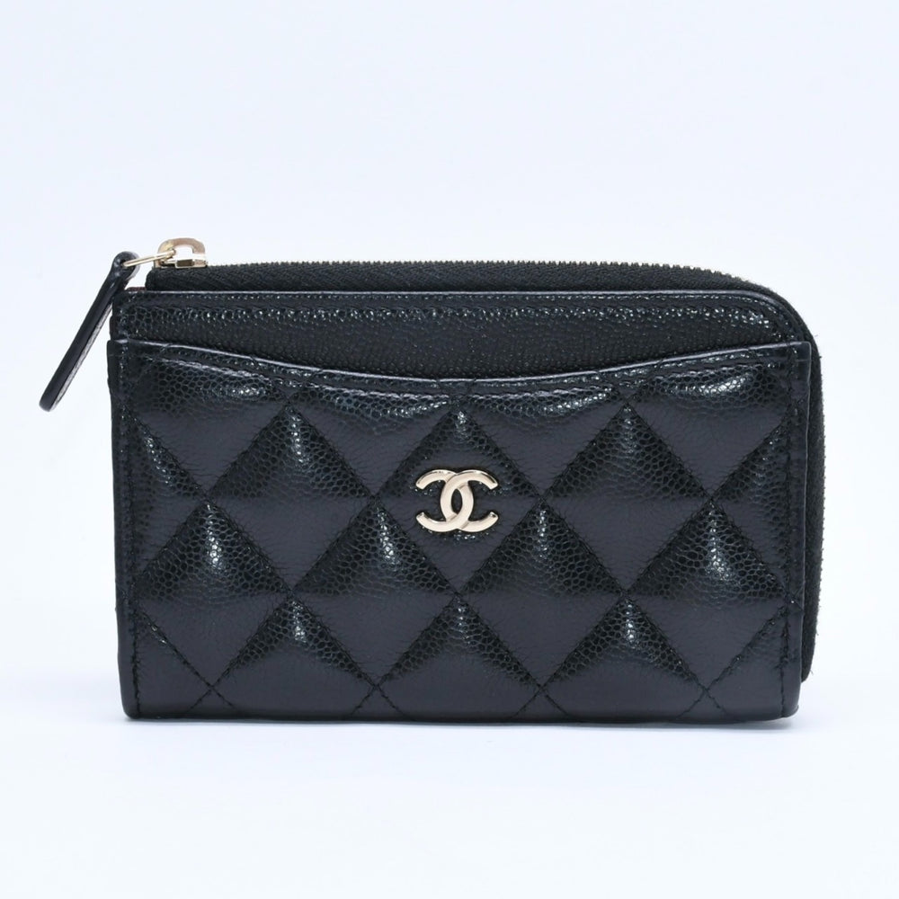 極美品 CHANEL シャネル マトラッセ コインケース AP3179 キャビアスキン コインケース ブラック ゴールド金具 中古 4a004626