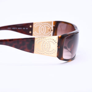Mint condition CHANEL sunglasses, Coco Mark design, perforated, brown and gold, size 63◻︎15 125 5118 Used 4a004487