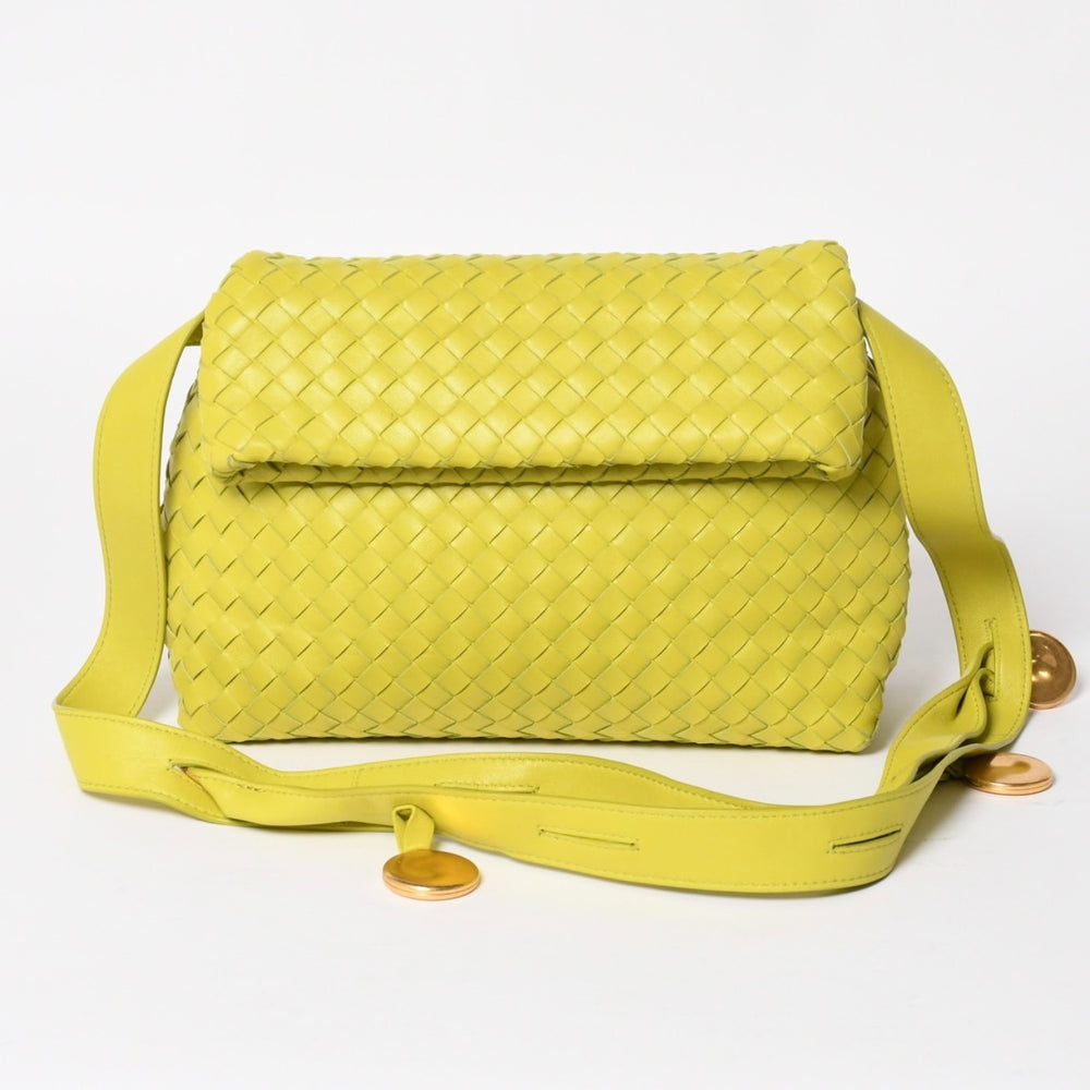 極美品 BOTTEGAVENETA ボッテガヴェネタ THE FOLD BAG ザ フォールド ショルダーバッグ 642637 イントレチャート グリーン 中古 4a001648