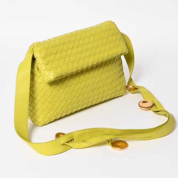 Very Good Condition BOTTEGAVENETA THE FOLD BAG The Fold Shoulder Bag 642637 Intrecciato Green Used 4a001648