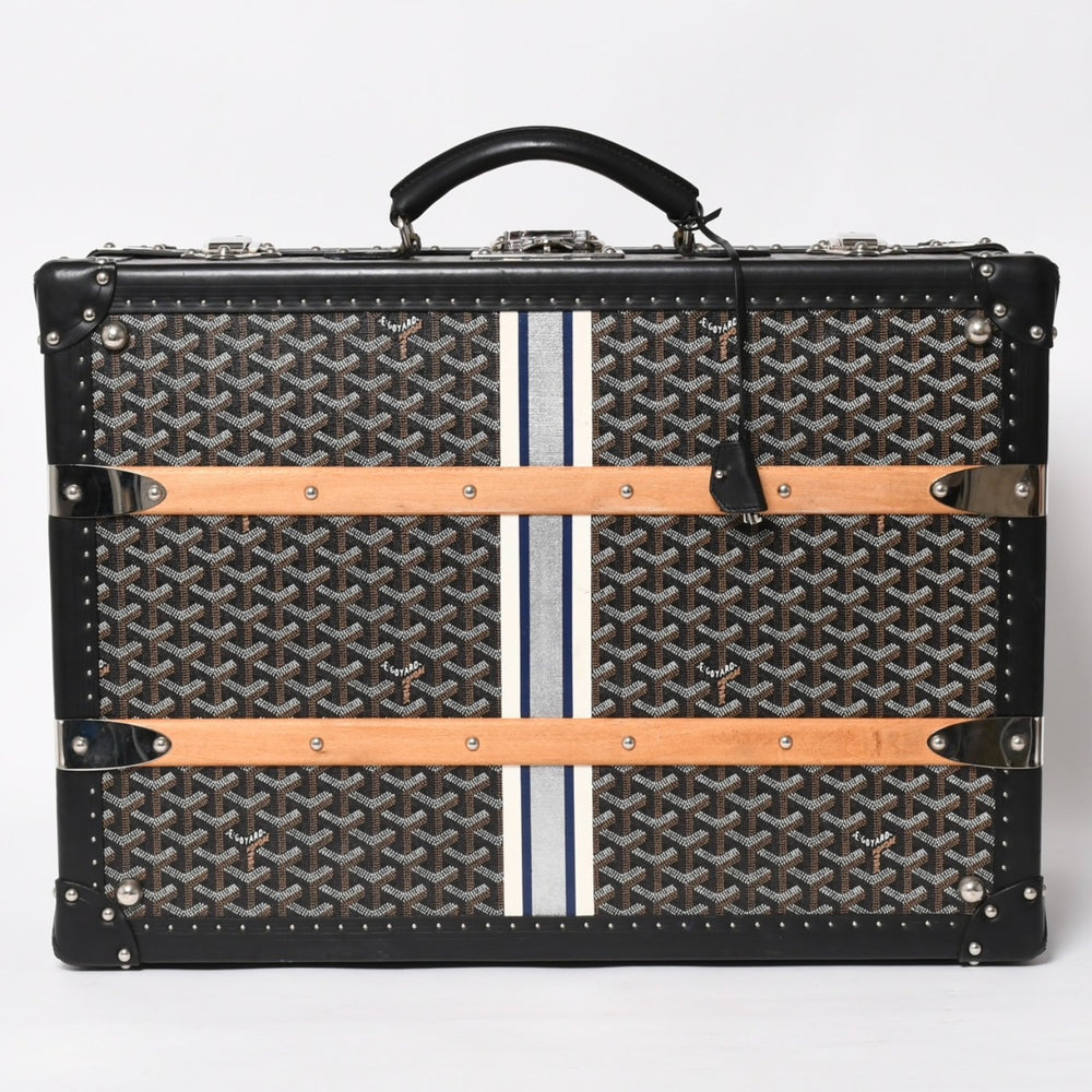 極美品 GOYARD ゴヤール パラス55 トランクケース ヘリンボーン柄 レザー ブラック 中古 4a004500