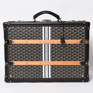 極美品 GOYARD ゴヤール パラス55 トランクケース ヘリンボーン柄 レザー ブラック 中古 4a004500