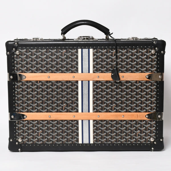 極美品 GOYARD ゴヤール パラス55 トランクケース ヘリンボーン柄 レザー ブラック 中古 4a004500