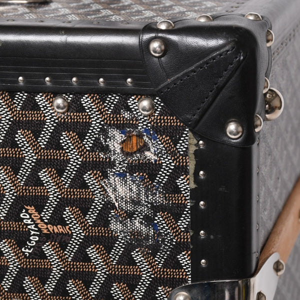 極美品 GOYARD ゴヤール パラス55 トランクケース ヘリンボーン柄 レザー ブラック 中古 4a004500