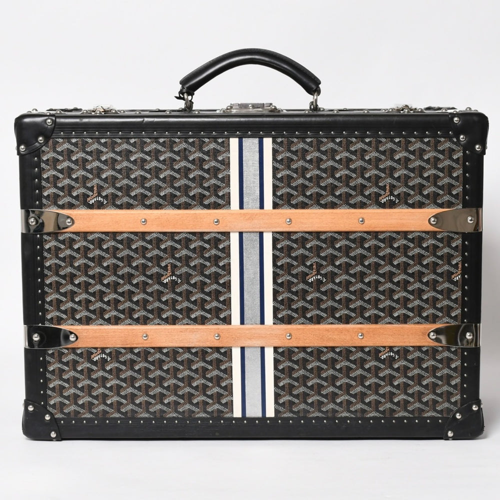極美品 GOYARD ゴヤール パラス55 トランクケース ヘリンボーン柄 レザー ブラック 中古 4a004500