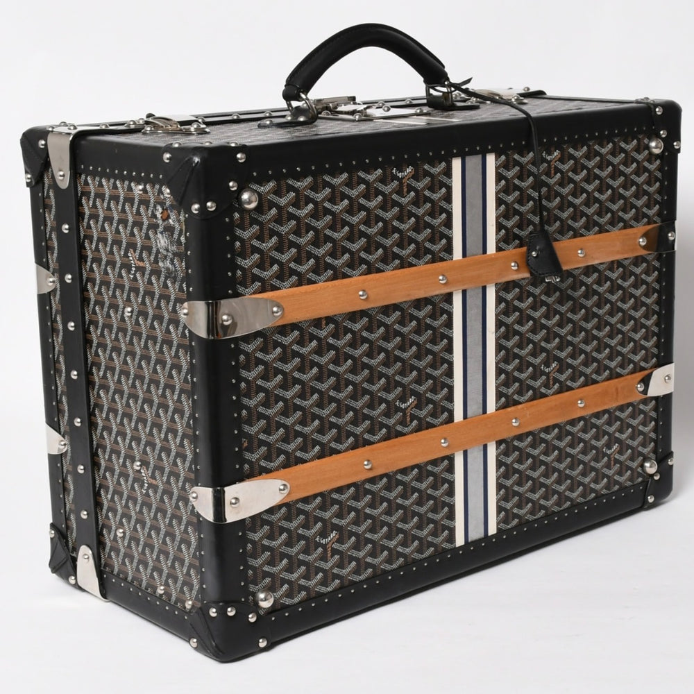 Very good condition GOYARD Pallas 55 trunk case herringbone pattern leather black used 4a004500