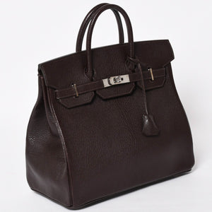 極美品 エルメス HERMES オータクロア 32 ハンドバッグ シェーブル ブラウン シルバー金具 レディース □E刻印 中古 4a004665
