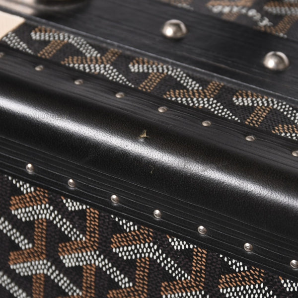 極美品 GOYARD ゴヤール パラス55 トランクケース ヘリンボーン柄 レザー ブラック 中古 4a004500