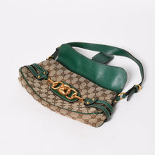 Load image into Gallery viewer, 極美品 GUCCI グッチ ショルダーバッグ GGキャンバス ホースビットチェーン ゴールド金具 レザー グリーン 159402 中古 4a004504