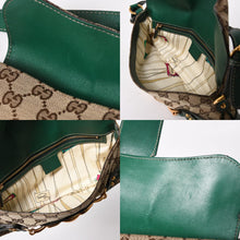 Load image into Gallery viewer, 極美品 GUCCI グッチ ショルダーバッグ GGキャンバス ホースビットチェーン ゴールド金具 レザー グリーン 159402 中古 4a004504