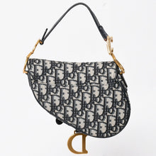 Load image into Gallery viewer, 極美品 Christian Dior クリスチャンディオール オブリークサドルバッグ キャンバス×レザー ハンドバッグ ネイビー ゴールド金具 中古 4a004720