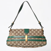 Load image into Gallery viewer, 極美品 GUCCI グッチ ショルダーバッグ GGキャンバス ホースビットチェーン ゴールド金具 レザー グリーン 159402 中古 4a004504