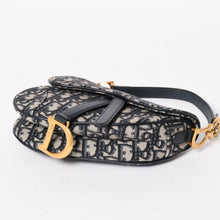 Load image into Gallery viewer, 極美品 Christian Dior クリスチャンディオール オブリークサドルバッグ キャンバス×レザー ハンドバッグ ネイビー ゴールド金具 中古 4a004720