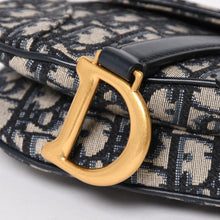 Load image into Gallery viewer, 極美品 Christian Dior クリスチャンディオール オブリークサドルバッグ キャンバス×レザー ハンドバッグ ネイビー ゴールド金具 中古 4a004720