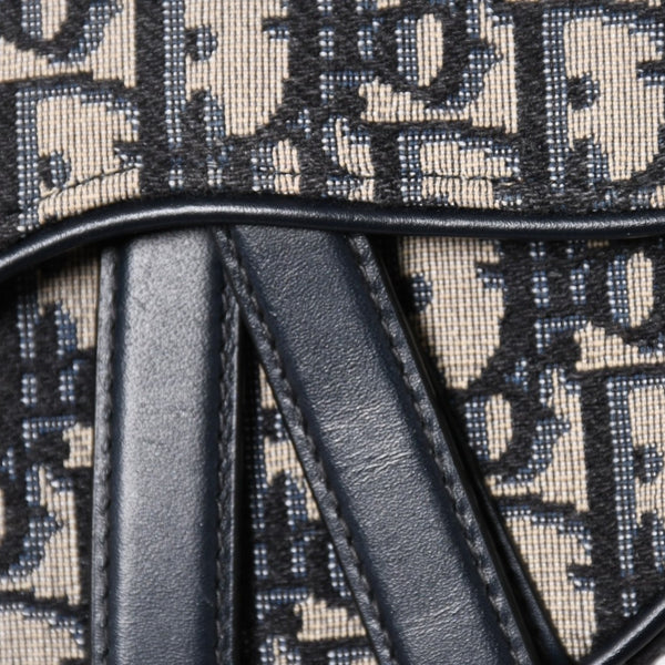 極美品 Christian Dior クリスチャンディオール オブリークサドルバッグ キャンバス×レザー ハンドバッグ ネイビー ゴールド金具 中古 4a004720