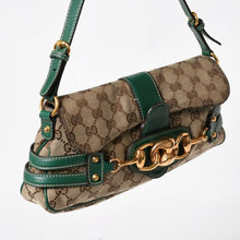 Load image into Gallery viewer, 極美品 GUCCI グッチ ショルダーバッグ GGキャンバス ホースビットチェーン ゴールド金具 レザー グリーン 159402 中古 4a004504