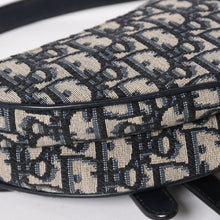 Load image into Gallery viewer, 極美品 Christian Dior クリスチャンディオール オブリークサドルバッグ キャンバス×レザー ハンドバッグ ネイビー ゴールド金具 中古 4a004720