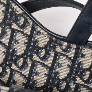 極美品 Christian Dior クリスチャンディオール オブリークサドルバッグ キャンバス×レザー ハンドバッグ ネイビー ゴールド金具 中古 4a004720
