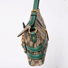 Load image into Gallery viewer, 極美品 GUCCI グッチ ショルダーバッグ GGキャンバス ホースビットチェーン ゴールド金具 レザー グリーン 159402 中古 4a004504