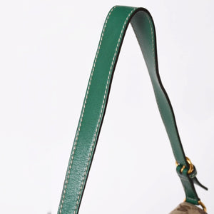 極美品 GUCCI グッチ ショルダーバッグ GGキャンバス ホースビットチェーン ゴールド金具 レザー グリーン 159402 中古 4a004504