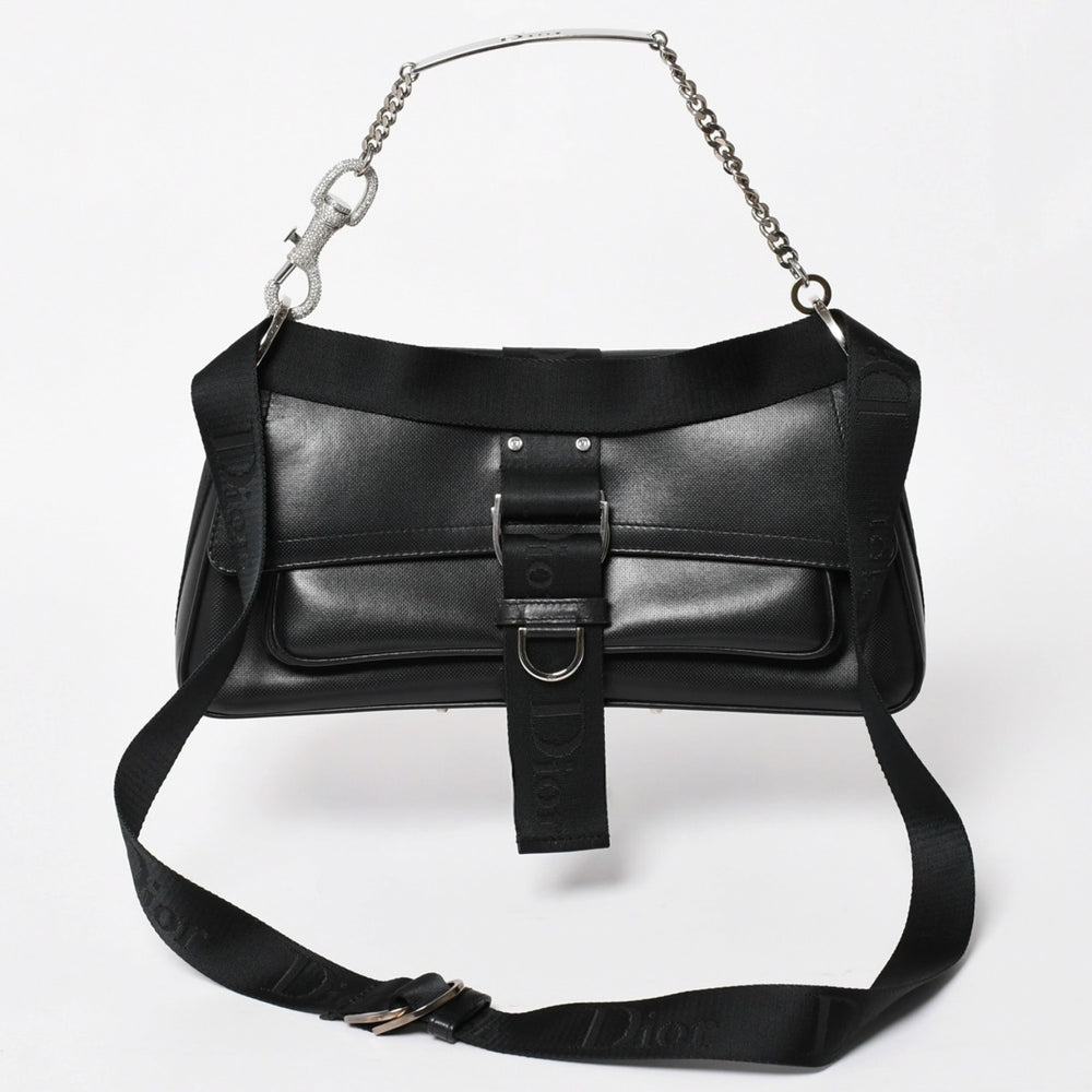 Very Good Condition Christian Dior Hardcore Line Shoulder Bag 05-MA-1023 Rhinestone Galliano Period Used 4a004776