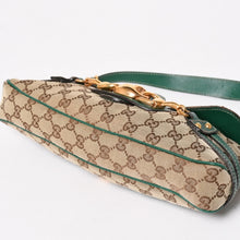 Load image into Gallery viewer, 極美品 GUCCI グッチ ショルダーバッグ GGキャンバス ホースビットチェーン ゴールド金具 レザー グリーン 159402 中古 4a004504