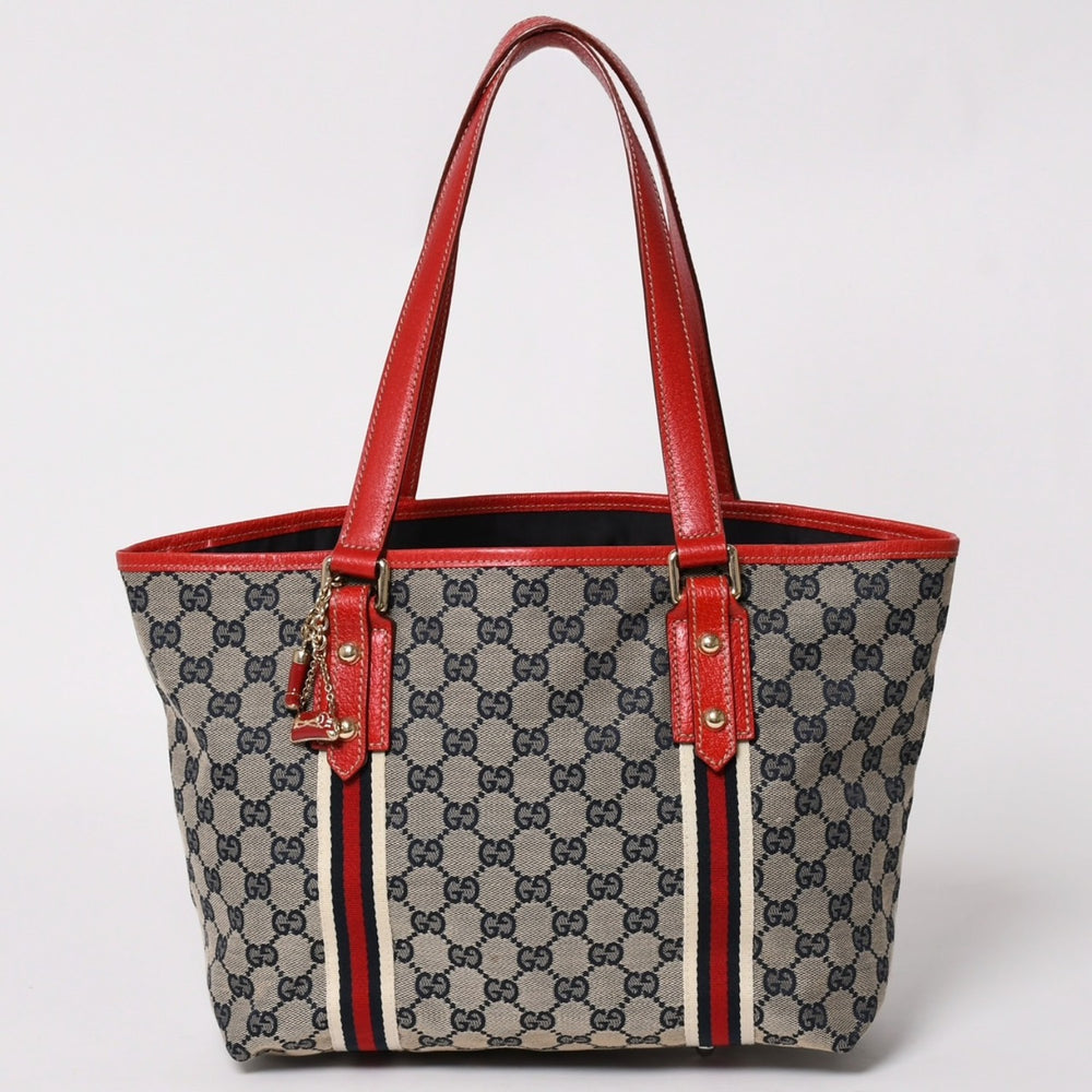 極美品 GUCCI グッチ Tote Bag トートバッグ GGキャンバス シェリーライン 137396 ブラウン レッド ゴールド金具 中古 4a004595