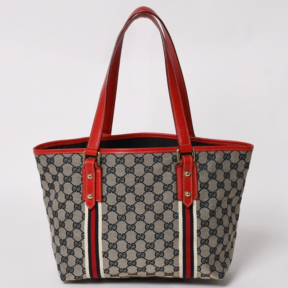 極美品 GUCCI グッチ Tote Bag トートバッグ GGキャンバス シェリーライン 137396 ブラウン レッド ゴールド金具 中古 4a004595