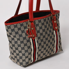 画像をギャラリービューアに読み込む, 極美品 GUCCI グッチ Tote Bag トートバッグ GGキャンバス シェリーライン 137396 ブラウン レッド ゴールド金具 中古 4a004595