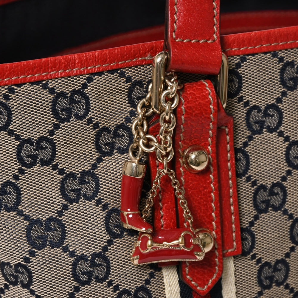 極美品 GUCCI グッチ Tote Bag トートバッグ GGキャンバス シェリーライン 137396 ブラウン レッド ゴールド金具 中古 4a004595