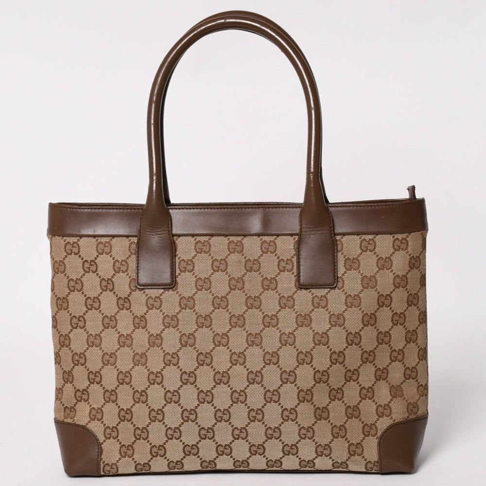 GUCCI グッチ ブラウン ベージュ GGキャンバス レザー 33890 ハンドバッグ トートバッグ 美品 中古 4a004598