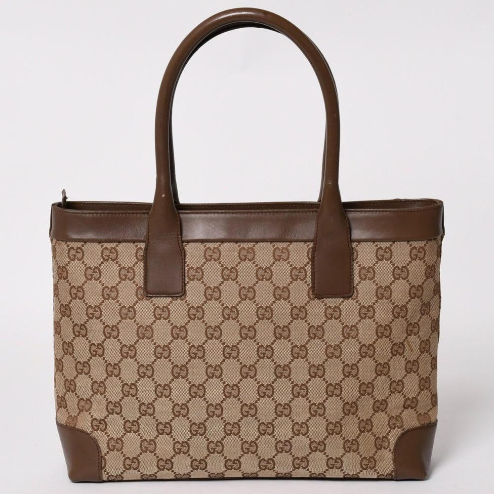 GUCCI グッチ ブラウン ベージュ GGキャンバス レザー 33890 ハンドバッグ トートバッグ 美品 中古 4a004598
