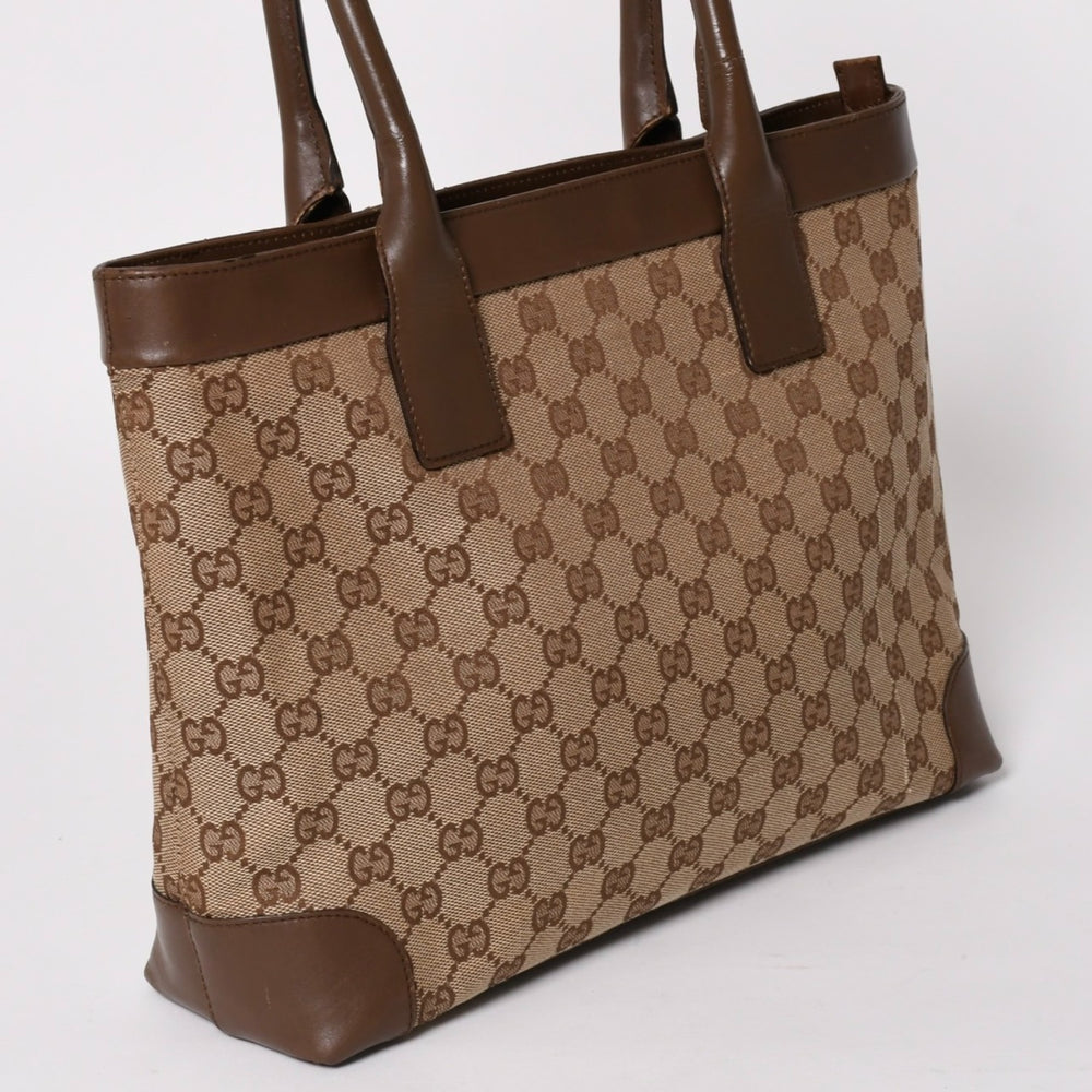 GUCCI グッチ ブラウン ベージュ GGキャンバス レザー 33890 ハンドバッグ トートバッグ 美品 中古 4a004598