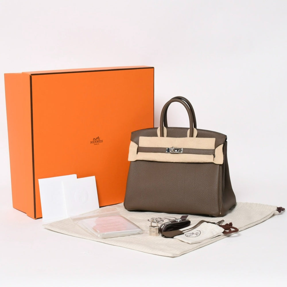 極美品 HERMES エルメス バーキン25 トゴ ハンドバッグ □Q刻印 エタン シルバー金具 中古 4a004508