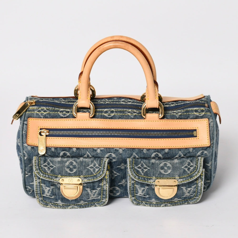 Like new LOUIS VUITTON Neo Speedy Handbag M95019 Monogram Denim Indigo Blue Gold Hardware Used 4a004510