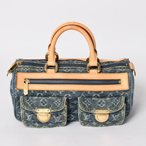 新品同様 LOUIS VUITTON ルイヴィトン ネオスピーディ ハンドバッグ M95019 モノグラム デニム インディゴブルー ゴールド金具 中古 4a004510