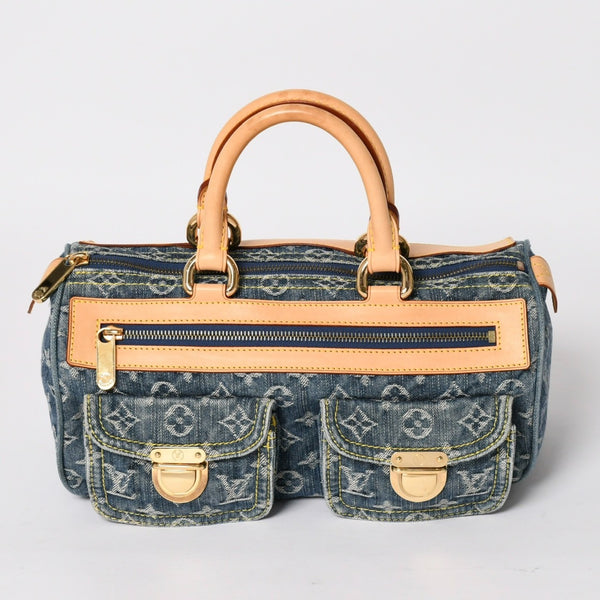 新品同様 LOUIS VUITTON ルイヴィトン ネオスピーディ ハンドバッグ M95019 モノグラム デニム インディゴブルー ゴールド金具 中古 4a004510