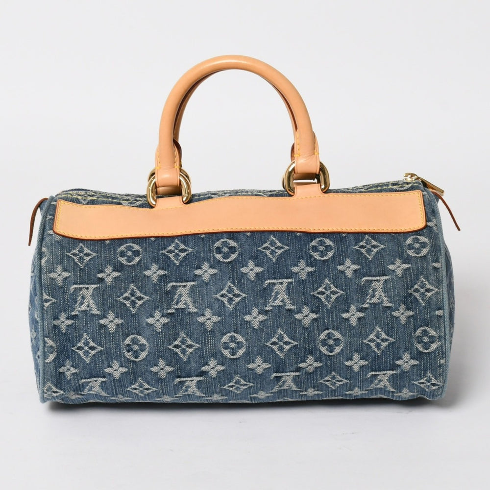 Like new LOUIS VUITTON Neo Speedy Handbag M95019 Monogram Denim Indigo Blue Gold Hardware Used 4a004510