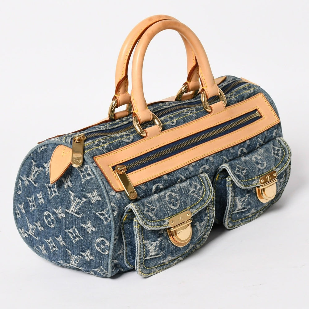 新品同様 LOUIS VUITTON ルイヴィトン ネオスピーディ ハンドバッグ M95019 モノグラム デニム インディゴブルー ゴールド金具 中古 4a004510