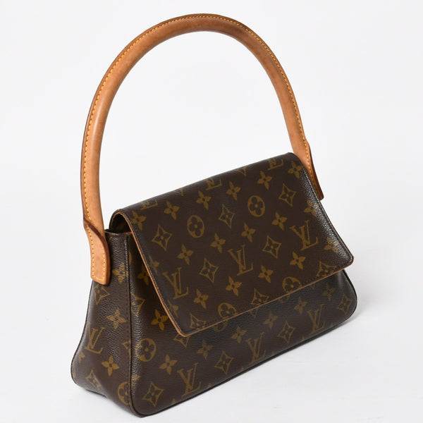 LOUIS VUITTON ルイヴィトン ミニ ルーピング ワンショルダーバッグ M51147 モノグラム PVC レザー ブラウン 美品 中古 4a004228
