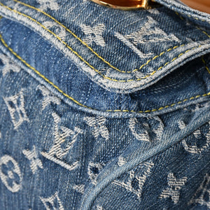 新品同様 LOUIS VUITTON ルイヴィトン ネオスピーディ ハンドバッグ M95019 モノグラム デニム インディゴブルー ゴールド金具 中古 4a004510